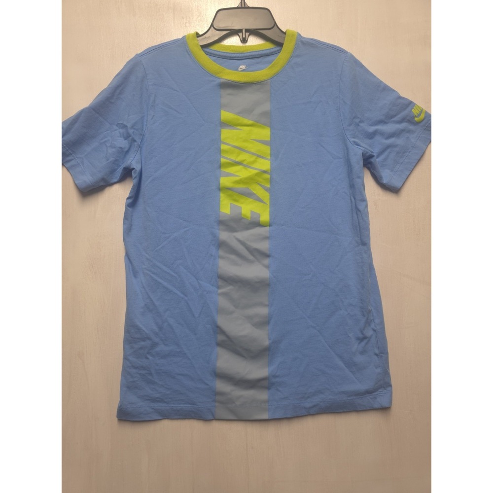 Nike Boys Big Kids T-Shirt Blue Green Vertical Logo Graphic Tee Size XL